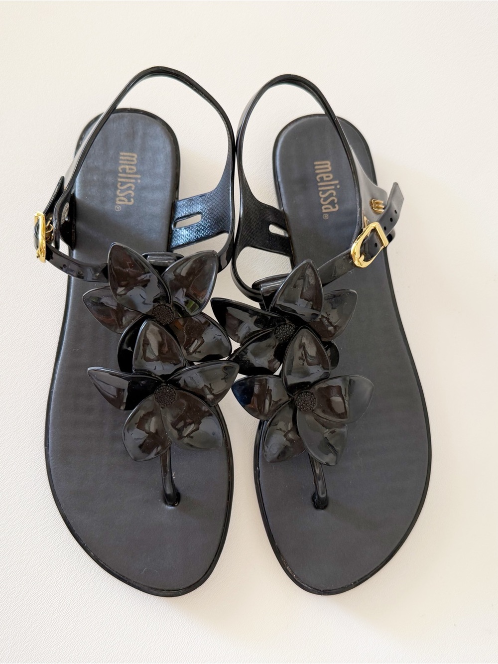 Melissa Sandals Solar Hawaii Floral Jelly T-Strap Beach Summer Black 8